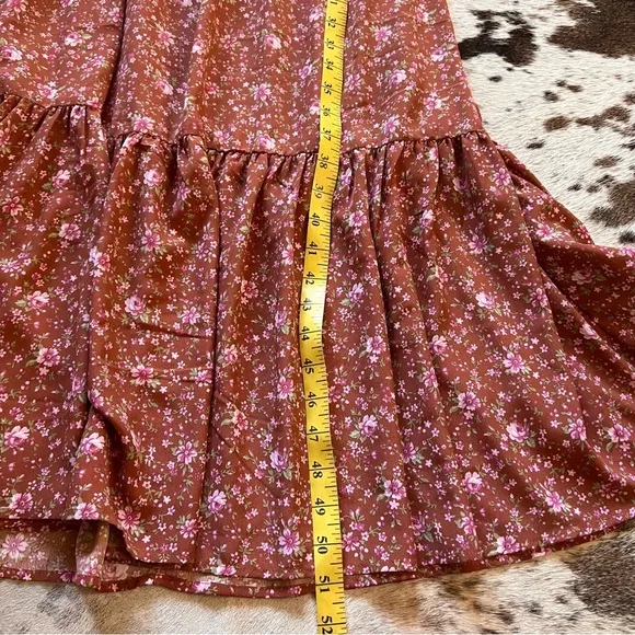 WAYF Burnt‎ Orange Floral Keyhole Tiered Midi Dress Size Small NWOT - Image 9