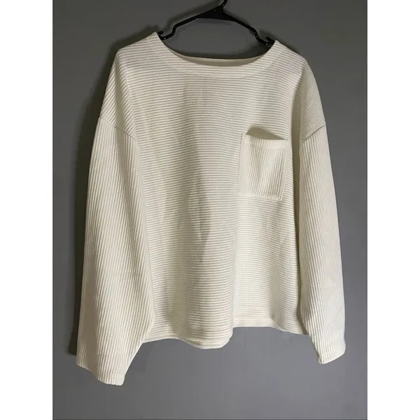 A New Day Cream Ivory Ribbed Pocket Drop Shoulder Shirt Size Large - Image 2