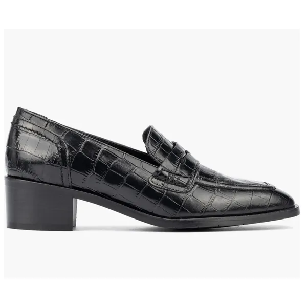 Aquatalia Riya Croc‎ Embossed Penny Loafer Black Leather Block Heel Size 7 New - Image 3