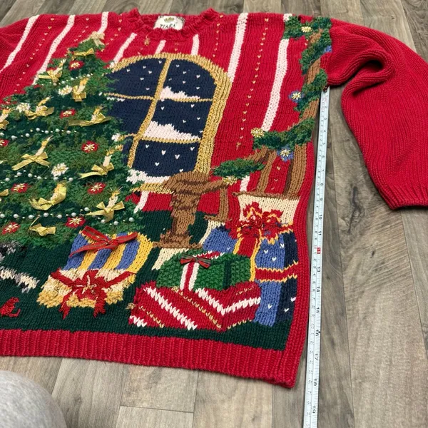 Vintage Tiara International 3D Knit Ugly Christmas Cat Sweater M - Image 3