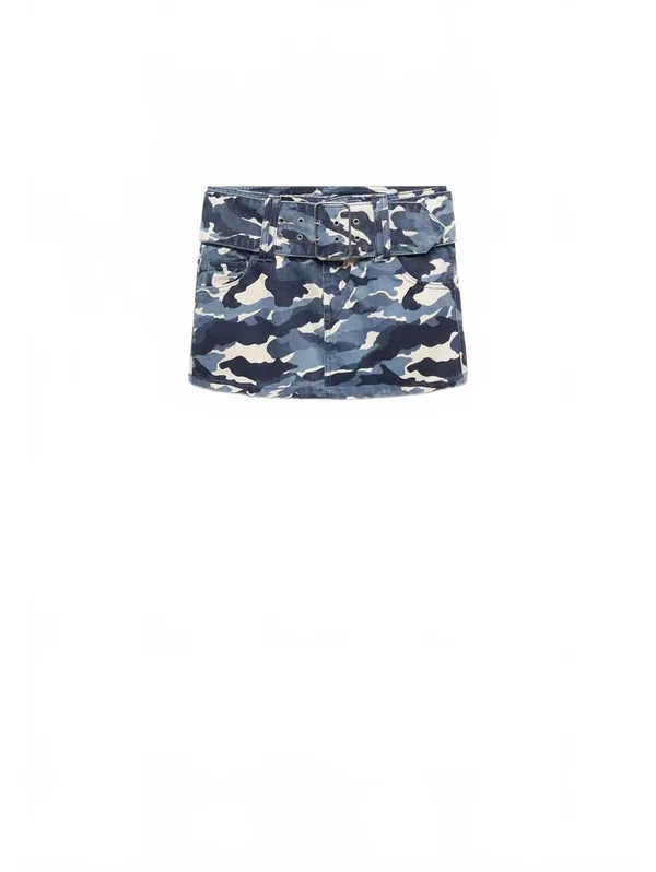 Mango Camouflage Mini-Skirt with Belt NWT Lindsay Blue Size 8 / EUR 40 - Image 5