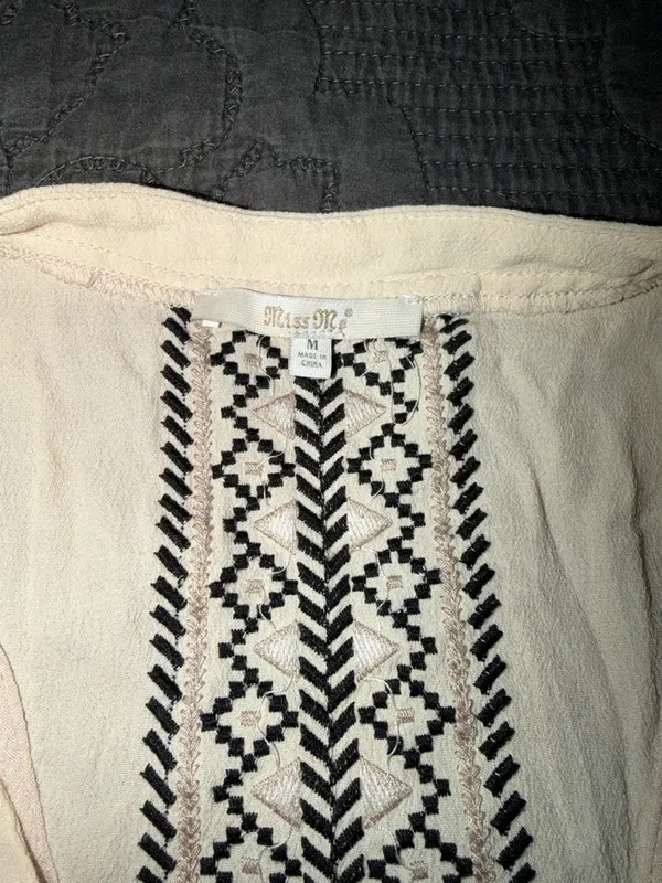 Miss Me Cream Tank with White Crochet Panels - Image 2