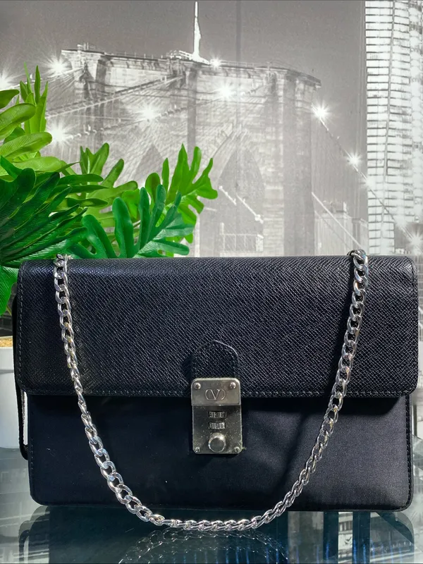 Authentic VALENTINO Black Leather and Nylon Bag - Image 2