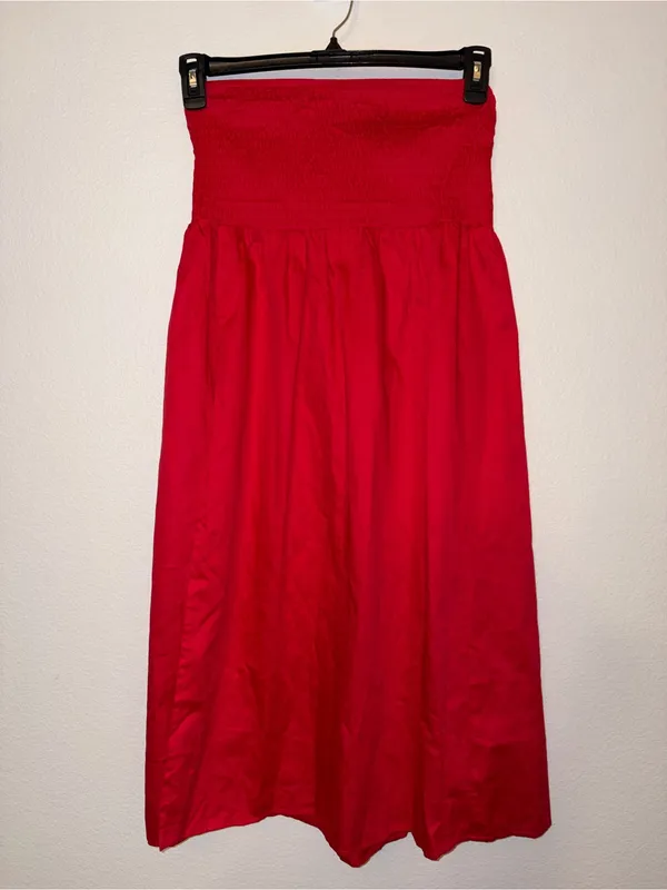 NWOT Wild Fable Red Smocked Maxi Skirt Side Slit Boho Summer XS - Image 3