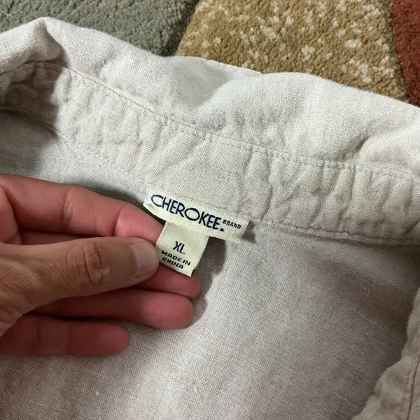 Cherokee Linen Pintuck Button Down Shirt Womens XL Beige Coastal Grandma Summer - Image 4
