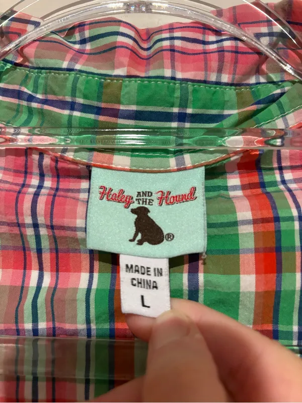 Haley and the Hound plaid cotton tunic top dress green pink large - Image 4