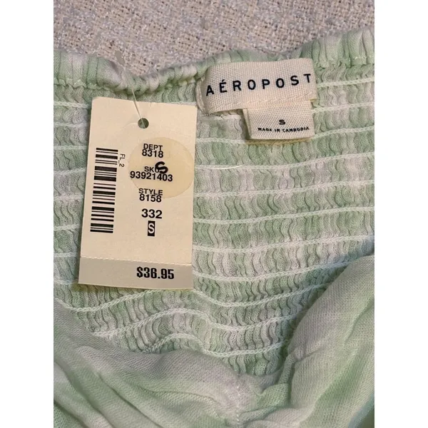 Aéropostale Gingham Puff Sleeve Tie Front Peplum Crop Top Green Size Small NWT - Image 9
