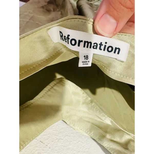 REFORMATION Dried Herbs Green Asymmetrical Cowl Neckline Rhonda Dress sz 18 - Image 15