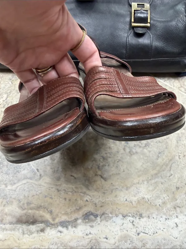 Dansko Brown Leather Slingback Sandals EU 38 Boho Comfort Wedge Platform - Image 5