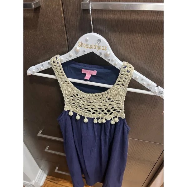 Lilly Pulitzer Rachelle Navy Gold Crochet Swing Mini Dress Womens‎ XXS - Image 2