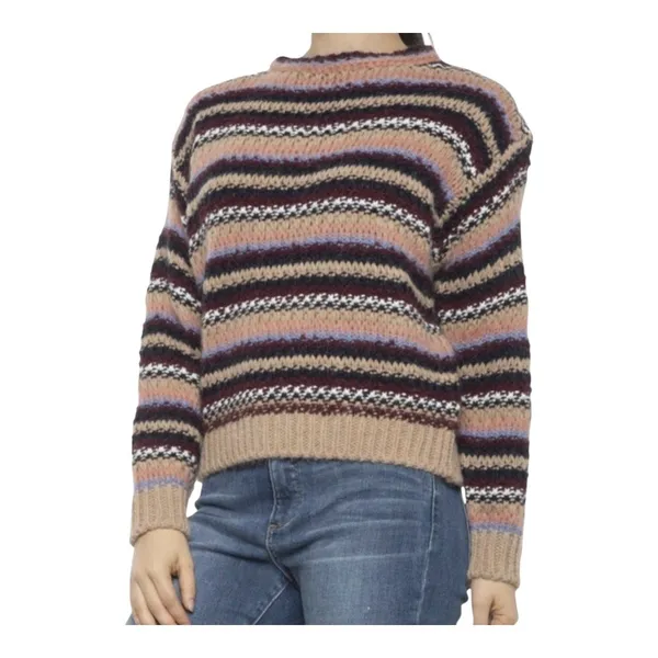 Elsamanda Striped Alpaca Wool Blend Sweater Womens Large Brown Multi Knit Italy‎ - Image 2
