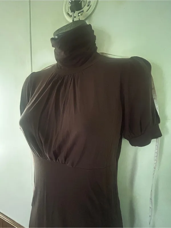 Vintage one clothing Chocolate Brown Turtleneck Short Sleeve Top - Image 8