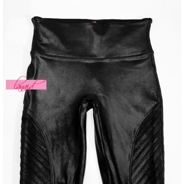 Spanx Faux Leather Moto Leggings Black Shiny Biker Motorcycle Edgy Skinny Pants - Image 12