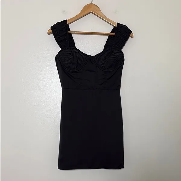 Lulus Perfected Aesthetic‎ Black Satin Ruffled Bustier Mini Dress Size S - Image 2