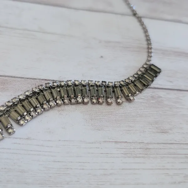 Vintage Necklace Art Deco Style - Very Light Green-ish & Clear Gems - Image 5