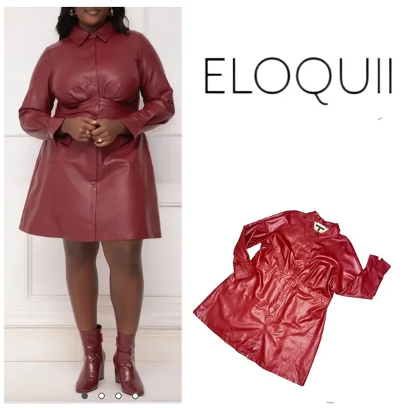 ELOQUII Elements Women's Plus size Mini Faux Leather Shirt Dress jacket coat 22 - Image 2