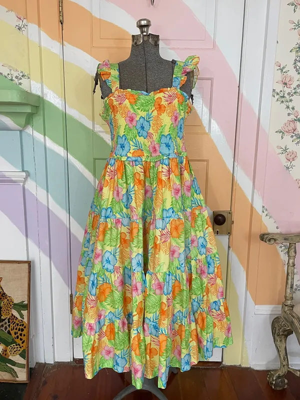 NWOT Ruffle Butts Women’s Hawaiian Floral Smocked Cotton Sun Dress Sz L 💛🎀 - Image 3