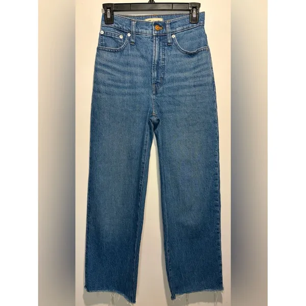 Madewell The Perfect Vintage Wide-Leg Crop Jean Medium Wash Raw Hem SZ 23 TALL - Image 2