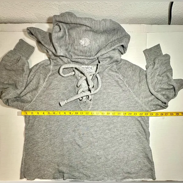 WILDFOX‎ Sweatshirt Hoodie Women’s Small Gray Oversized Lace Up Hutton USA Made - Image 6
