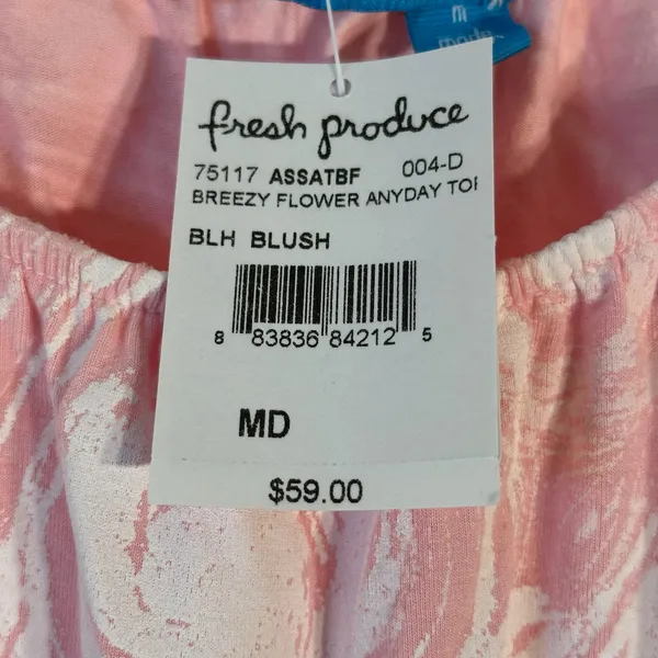 Fresh Produce Womens Breezy Flower Anyday Top Blush Pink Floral Short Sleeve MD‎ - Image 6