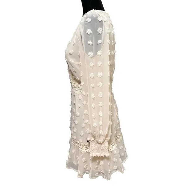Lulus Might Be Magic Ivory Clip Dot Lace Long Sleeve Ruffle Mini Dress Small NWT - Image 8