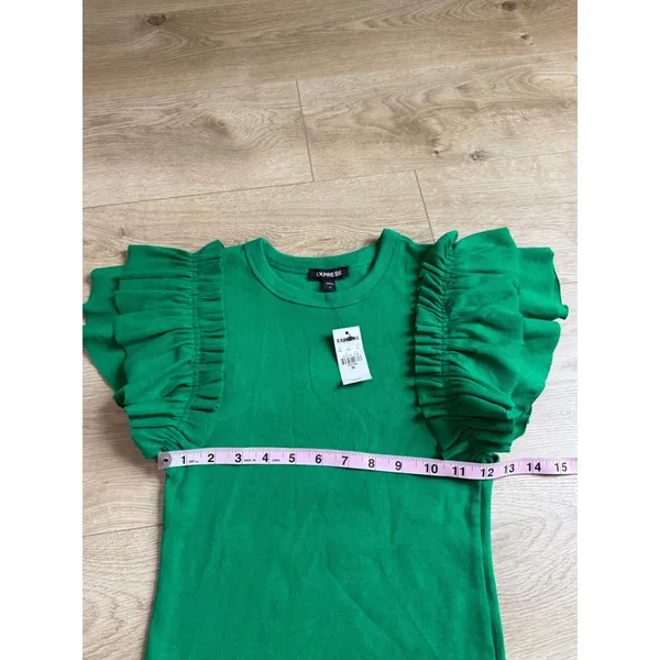 NWT Express ribbed ruffle short sleeve green top stretch size XS $49.95 - Image 6