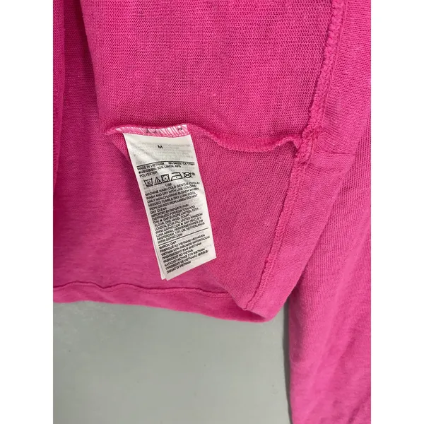 Gap Womens Crop Top Pink Linen Blend Long Sleeve Scoop Neck Medium - Image 4
