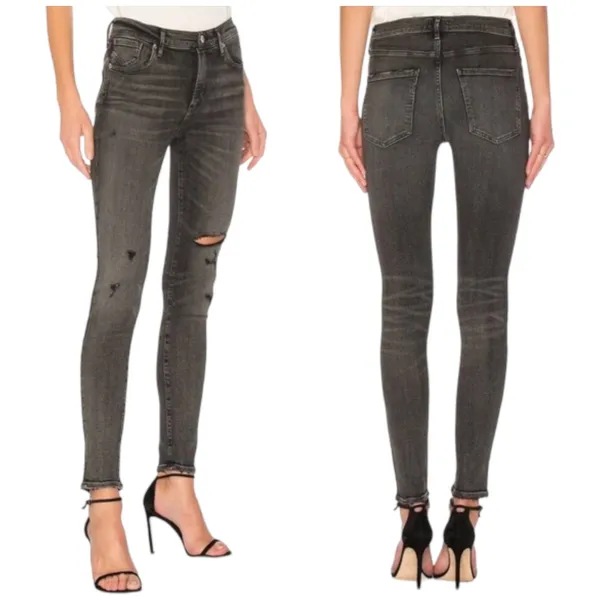 AGOLDE Sophie Skinny‎ Jeans Size 25 Silence Distressed Stretch Black Gray Jeans - Image 6