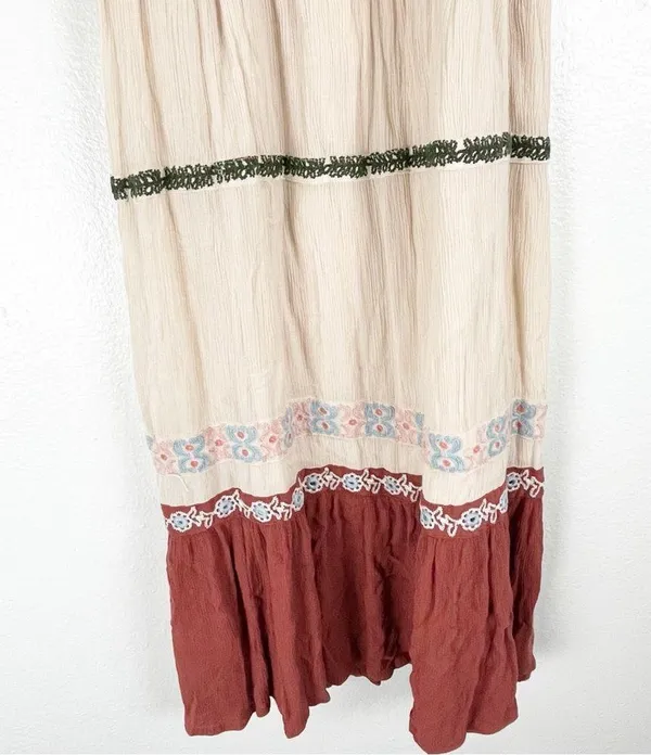 ALTAR’D STATE Cream Spaghetti Straps Embroidered Front Smocked Back Tiered Dress - Image 8