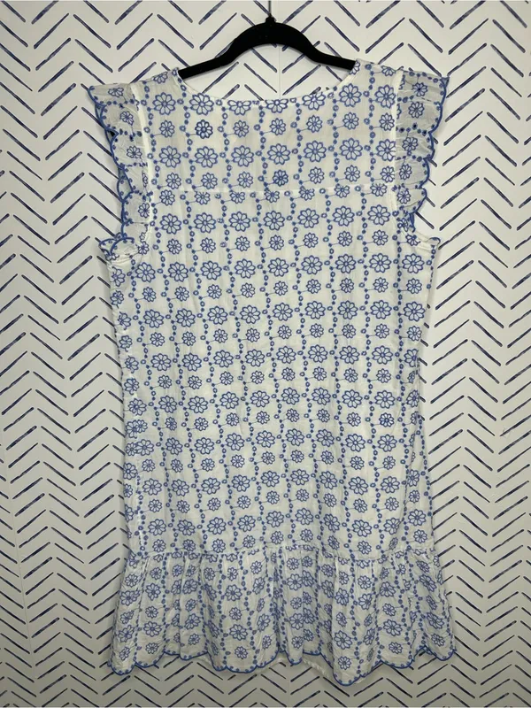 Lilly Pulitzer Eyelet Mini Dress Sleeveless lined blue white Small - Image 2