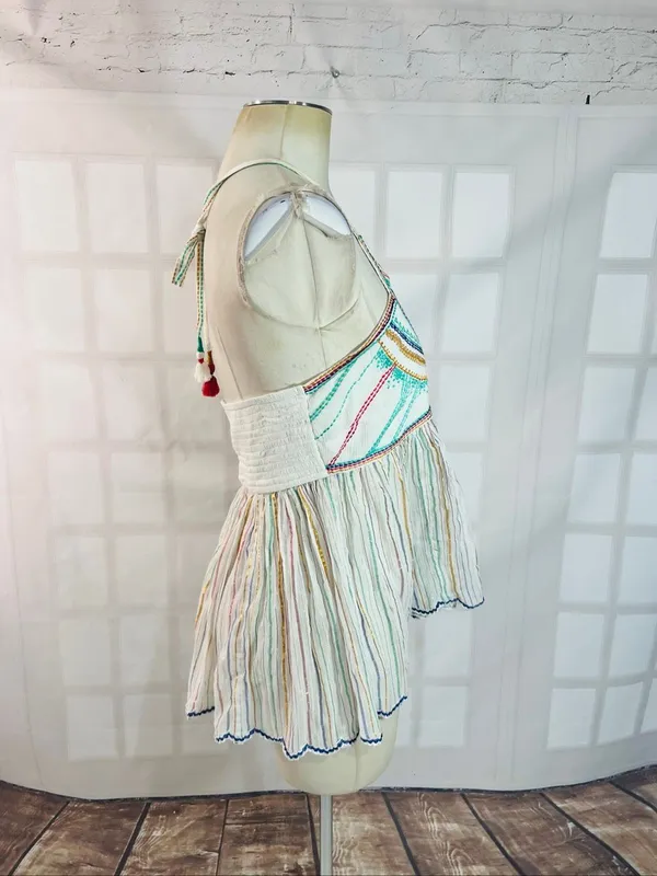 Anthropologie Floreat Ivory Itzel Halter Embroidered Babydoll Tank Top Size 4 - Image 7