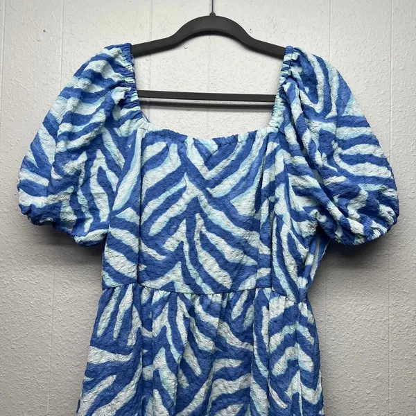 Time and Tru Puff Sleeve Midi Dress Womens XL Beachy Coastal Nautical Open Back - Image 4
