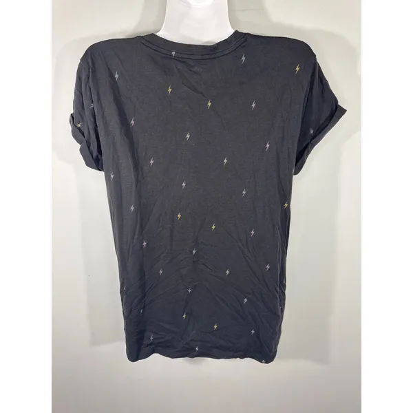 Lucky Brand Black Lightning Bolt Print‎ Short Sleeve Tee Shirt Women's Sm - Image 3