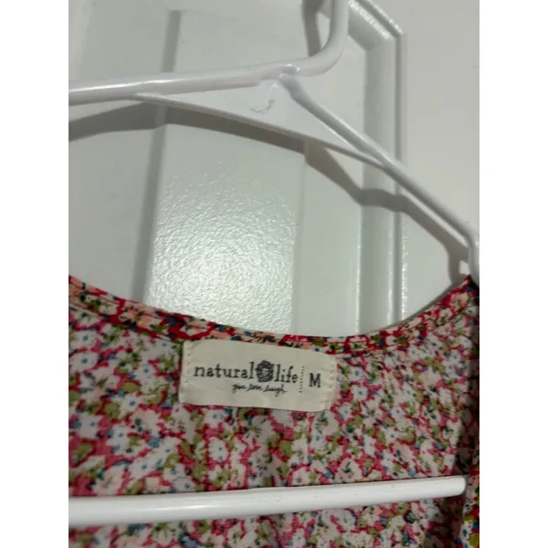 Natural Life Babydoll Mini Dress Floral Red V-Neck Pockets M - Image 3