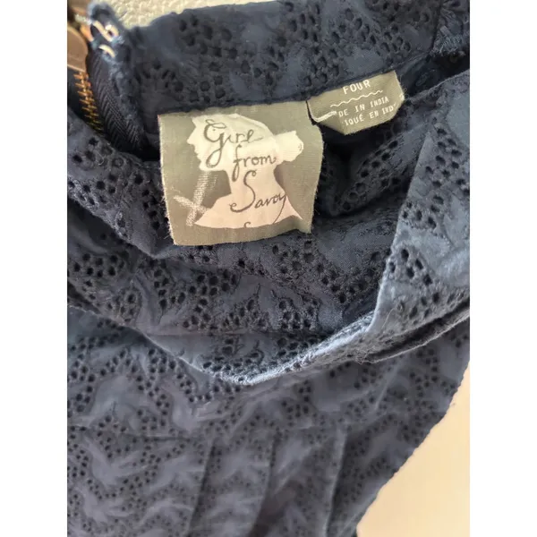 Girl from Savoy Anthropologie Navy Blue‎ Eyelet Halter Dress Pockets Size 4 - Image 4