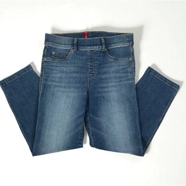 SPANX Ankle Straight PullOn Jeans W's L Vintage Indigo Shaping Comfort Travel - Image 7