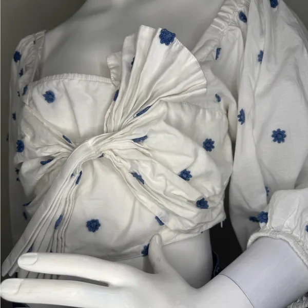Farm Rio White and Blue Floral Women's Top - Image 8