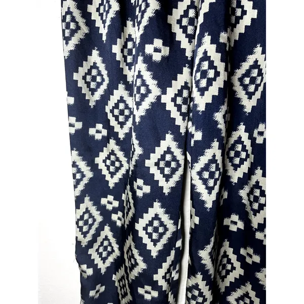 Forever 21 Navy Blue White Geometric Ikat Diamond High Rise Pants Small - Image 2