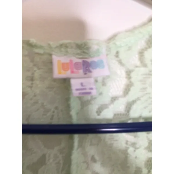 LuLaRoe Joy Lace Vest Womens L Mint Green Excellent Sheer Longline Floral Boho - Image 2