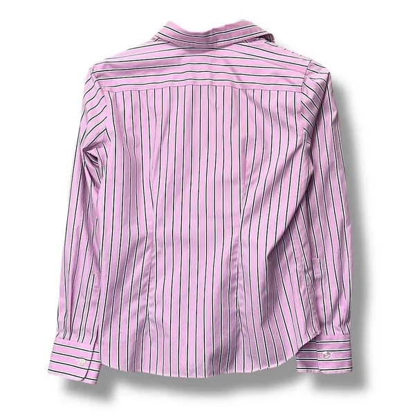 Lands' End Women's M Pink Striped‎ No Iron Button-Up Shirt Officecore Old Money - Image 3