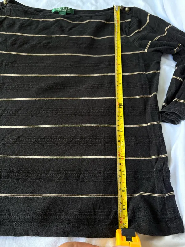 Lauren Ralph Lauren Petite P/M Black Striped Cotton Top - Image 8