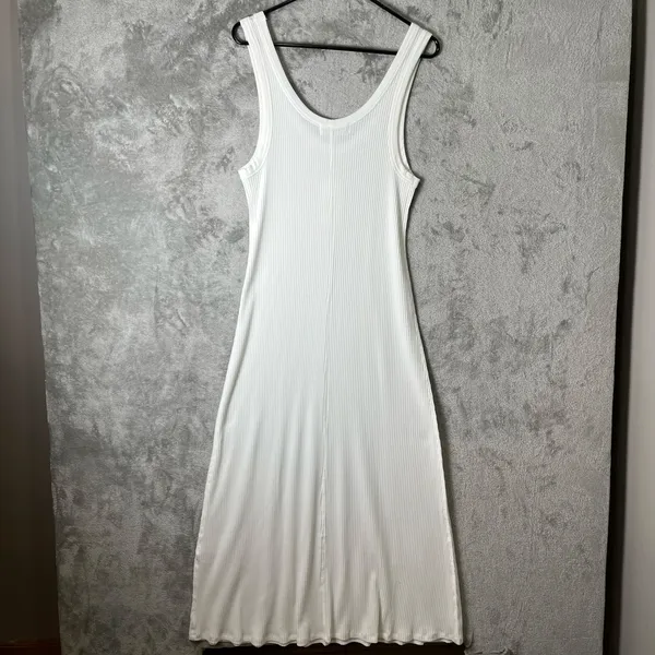 L*SPACE Jenna Ribbed Flowy Midi Dress‎ Cream Resortwear Beachy Minimalist LG New - Image 6