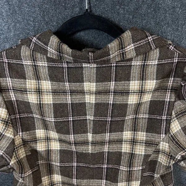 Forever Brown Plaid Wool Blend Cropped Short Sleeve Blazer Jacket Large Y2K - Image 11