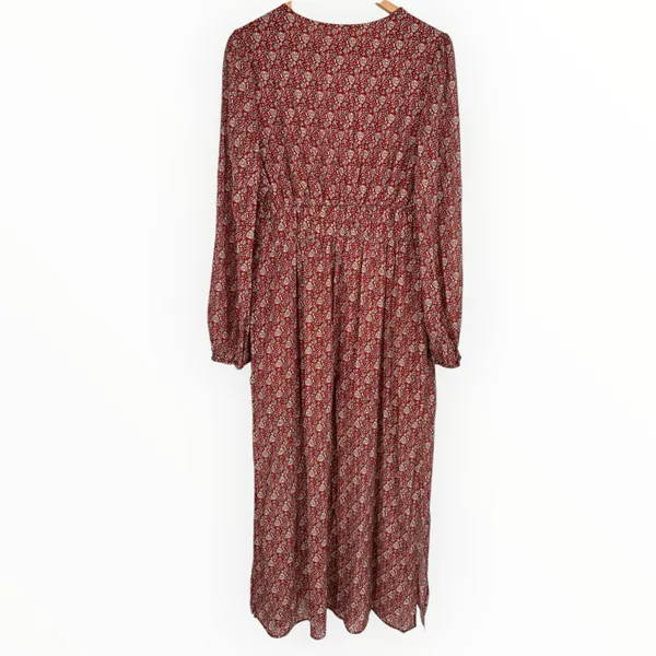 Umgee Burgundy Ditsy Floral Print Maxi Dress with Slits size Large Long Sleeves - Image 10