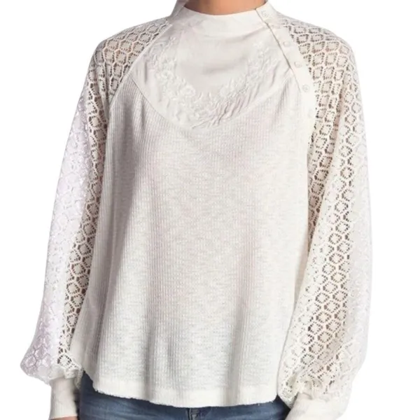 Free People White Embroidered Sweater Women Size Small | 8-18 - Image 9