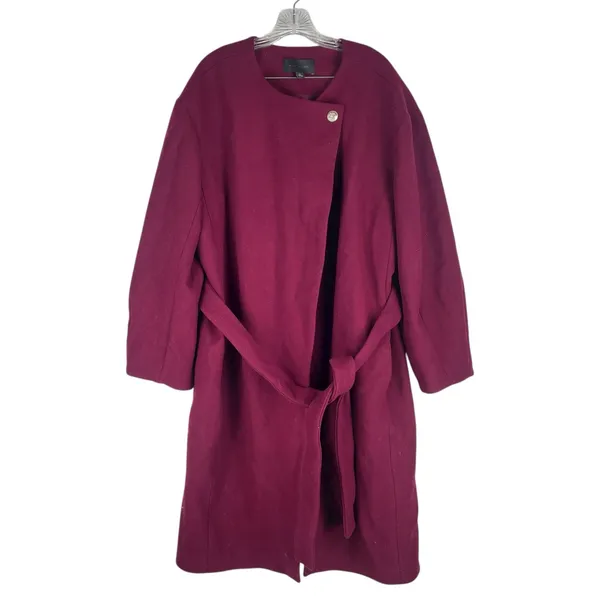 Ann Taylor Tie Waist Balloon Sleeve Wool Blend Coat Mulberry Size XXL - Image 4