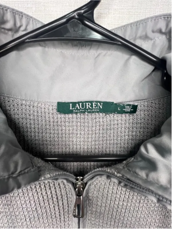 Lauren Ralph Lauren Grey Waffle Knit Quarter Zip Sweater With Pink Drawstring - Image 3