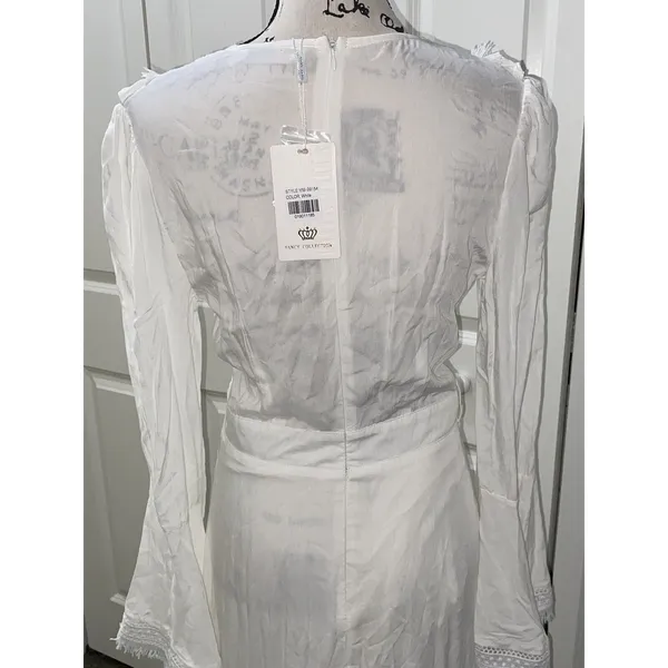 Muy Muy Fancy Cottage Core Lace Embroidered Bell Sleeves White Maxi Dress Sz Sm - Image 15
