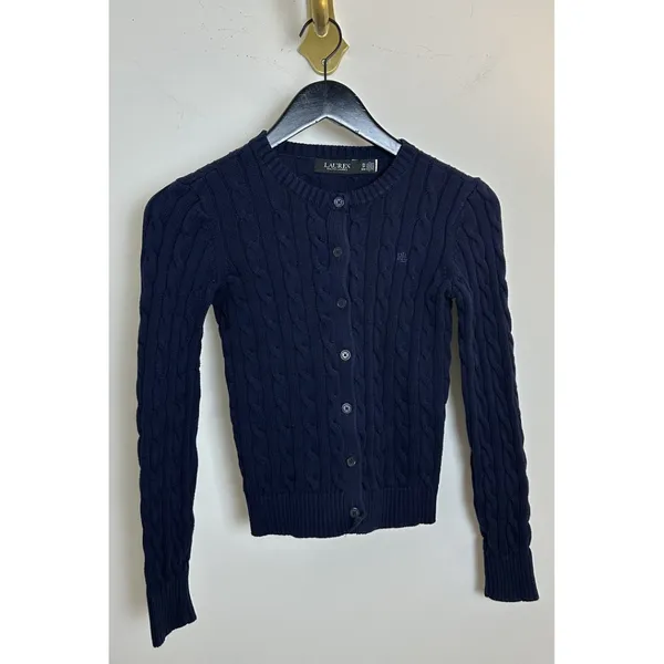 Lauren Ralph Lauren Cable-Knit Cotton Cardigan Sweater in Navy Size X-Small - Image 2