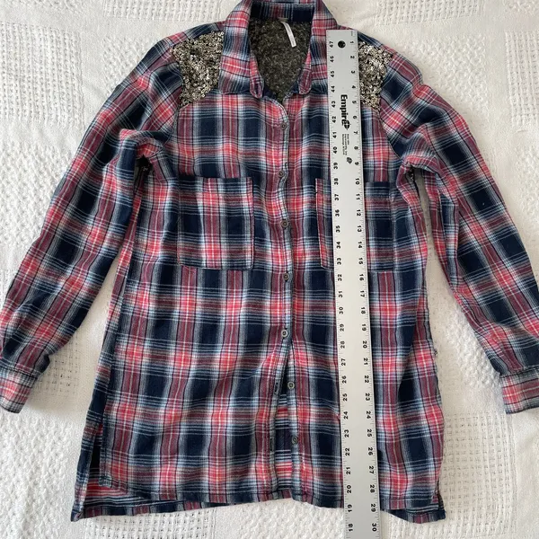 Free People Little Bit of Sugar plaid flannel sequin mesh panels TLS2 3585 - Image 3